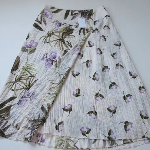 Vince NWT  Mixed Tropical Garden Midi in Pale Alder Floral Crinkle Skirt 8 $295