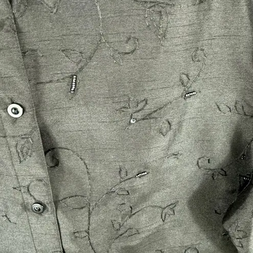 c.l.o.t.h.e.s Black Collared Long Sleeve Floral Beaded Sequin Button Up Size L Size L