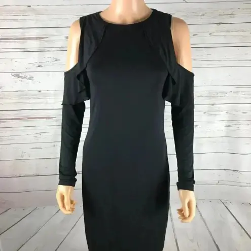 Three Dots Black Long Sleeve Cold Shoulder Sheath Dress SMALL