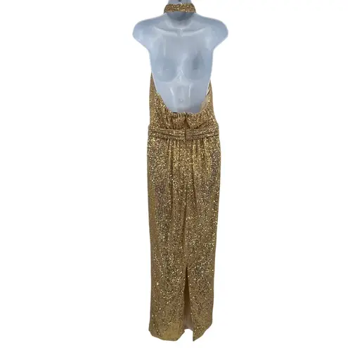 Ieena for MacDuggal Sequin Halter Dress Sz 8 Gown Gold Sequin New Years Formal