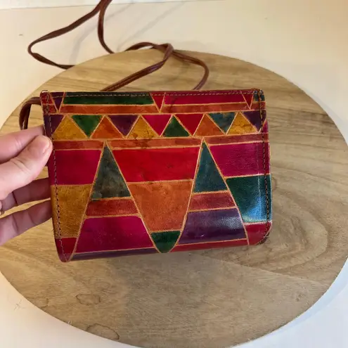 Vintage Patchwork Genuine Leather India Made Square Small Crossbody Bag Tan