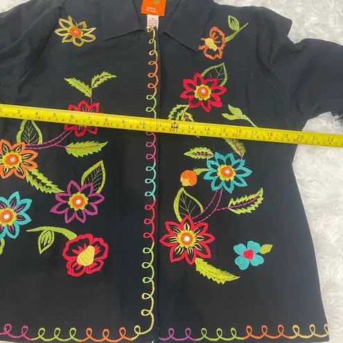 Hearts of Palm Made in India Embroidered Floral Heavy Cotton Blazer Jacket 10 Black