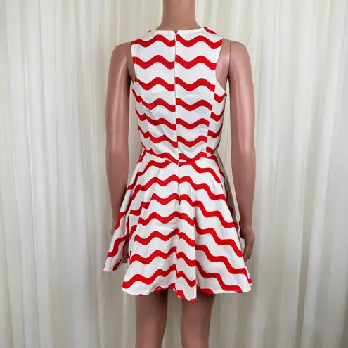 Signature 8 Women's  Fit & Flare Orange & White Wavy Stripe Skater Dress Size Small 