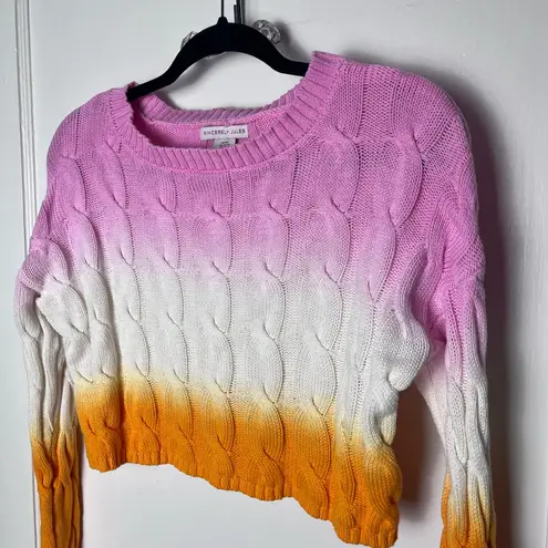 Sincerely Jules Ombre Pink White Orange Cotton Cable Knit Cropped Sweater XS