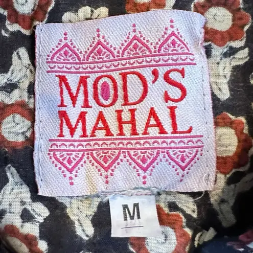 Mod’s Mahal Indian Cotton Block Print Retro 70s Button Down Shirt Size Medium Black