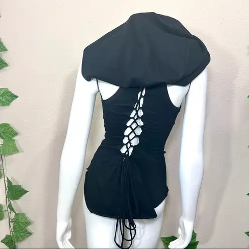 Zhen Nymph Black Corset Top Oversized Hood Size XS