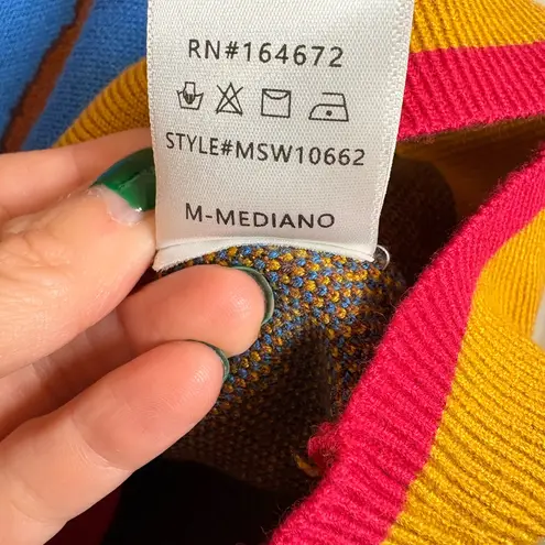 &merci &merci Blue Brown Floral Quarter Zip Knit Sweater Cozy Casual Statement M