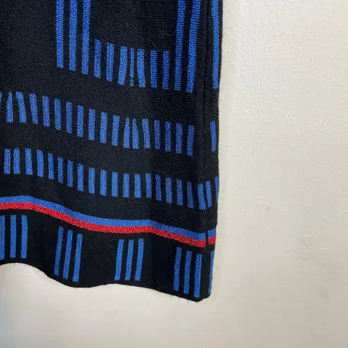 Carolina Herrera Black Blue Stripe Sweater Knit Dress Sleeveless Wool Blend S
