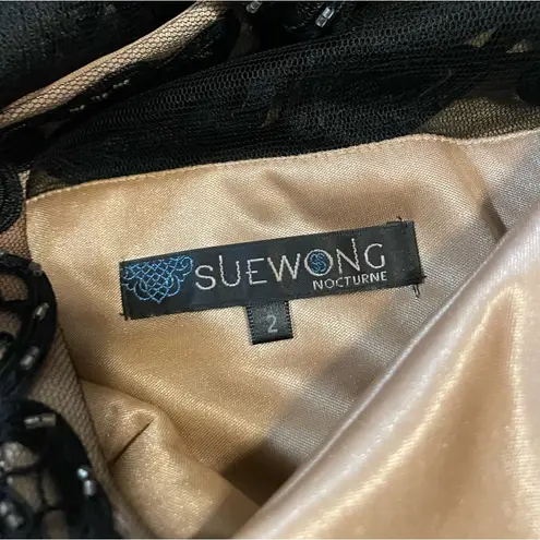 Sue Wong Nocturne Black Lace Beaded Evening Cocktail Dress Size 2