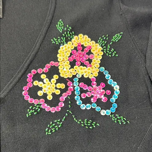 Black Floral Embellished Women's Sweater Size M