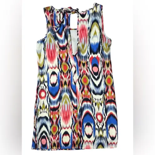Peach Love California Peach Love Cream Ikat Colorful Sleeveless Keyhole Shift Dress MEDIUM Geometric