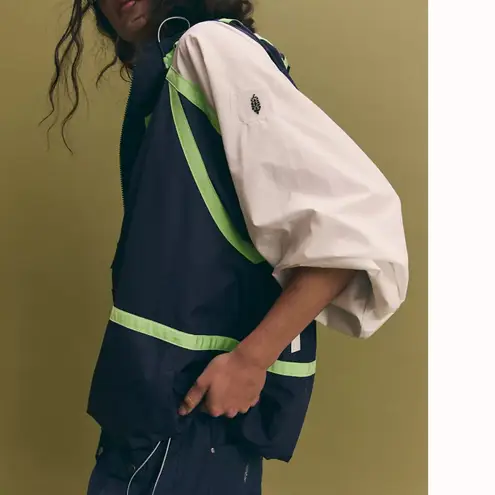 Free People NWT  Care FP Like The Wind Logo Jacket in Midnight Navy Combo
