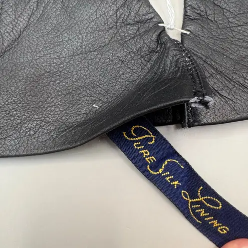 VTG Leather Gloves Black Embroidered Pure Silk Lined Made in France XS 7 NOS