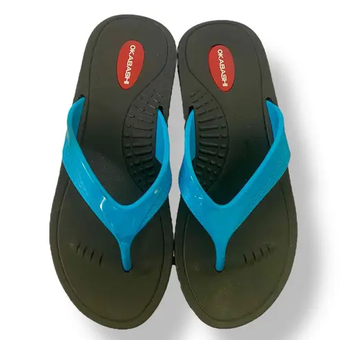 Okabashi Black and Bright Turquoise Blue Sandals Size Medium 6.5