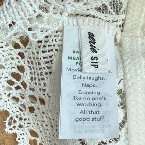 Aerie NWT  Bra Floral Lace Double Strap Strappy Wireless Longline Bralette Ivory