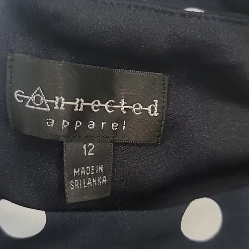 Connected Apparel CONNECTED Apperal Lisa Navy Blue & White Polka Dot Faux Wrap Dress Size: 12