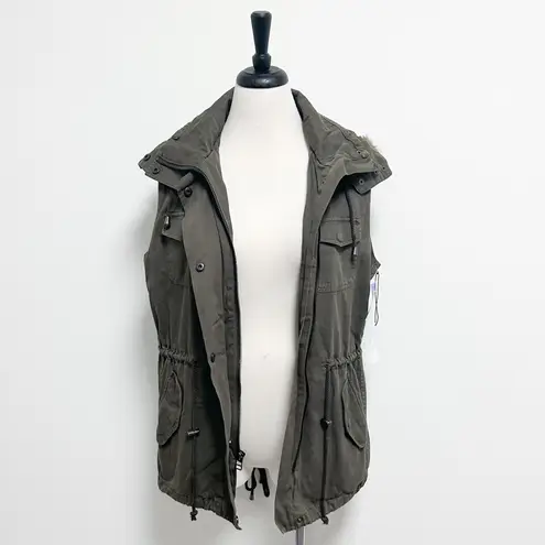 Velvet Graham Spencer Odesa Army Green Faux Fur Removable Hood Vest NWT Medium
