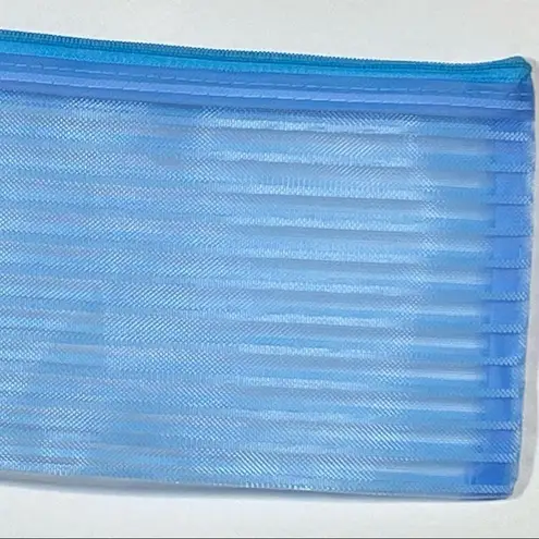 Mesh Light Blue Zip Pouch Bag With Colorful Stripes