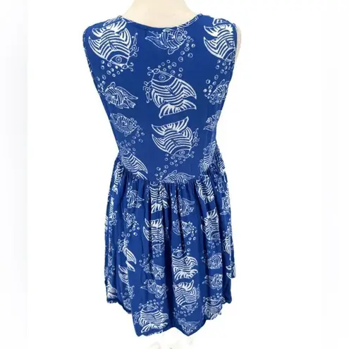 BAJU Fish Sea Ocean Bubbles Themed Button Front Dress Size Medium Blue