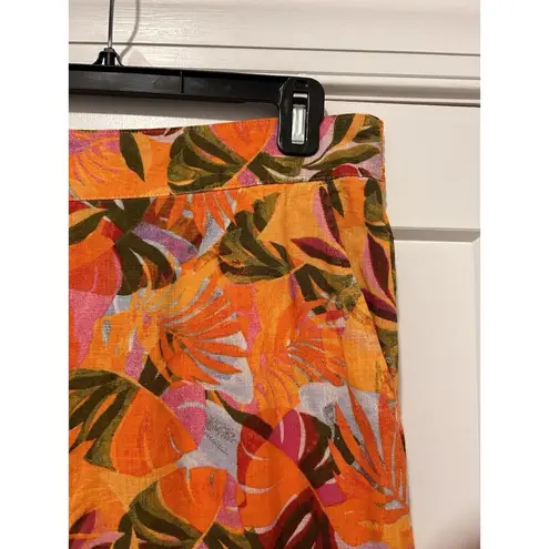 C&C California Women Linen Pants Wide Leg Orange Tropical Multi Color Size Large