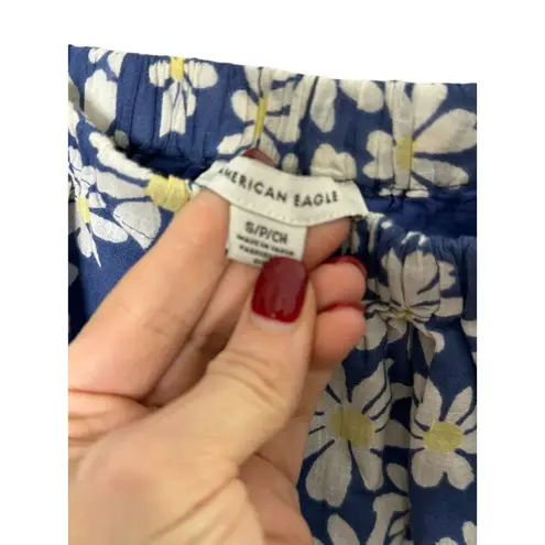 American Eagle  Cornflower Blue Daisy Crop Top Puff Sleeve Top Square Neck Small