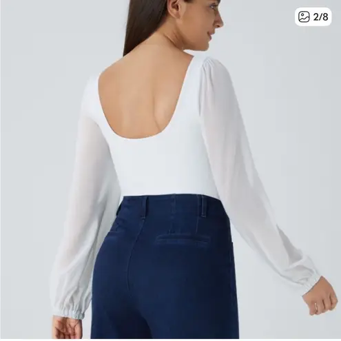 Halara SoftlyZero White Mesh Sleeve Bodysuit size M.