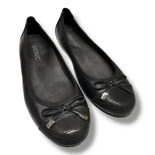 Vionic Minna Black Ballet Flats Bow Size 6 Flats Cap Toe Women's Shoes
