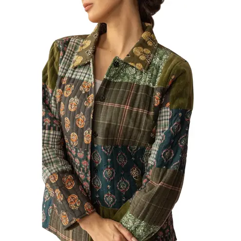 NWT Boutique Boho Meadow Folk Quilted Patchwork Jacket in Dusty Green Size XL