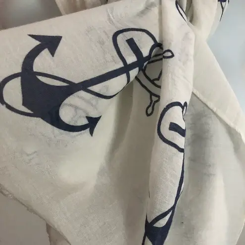 Nautical Cream Navy Oblong Scarf Fringe Edge 32X75 Fall Blue