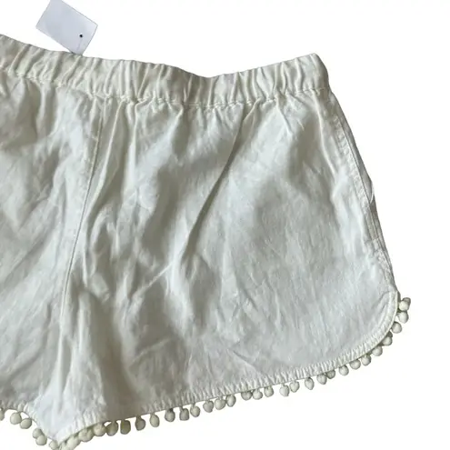J CREW Cream Linen Blend Pom Fringe Shorts Size M NEW Size M