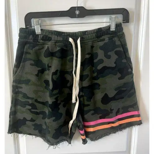 Sundry NWT Women Size S/1 Green Camo Fleece Drawstring Sweat Shorts Neon Stripes