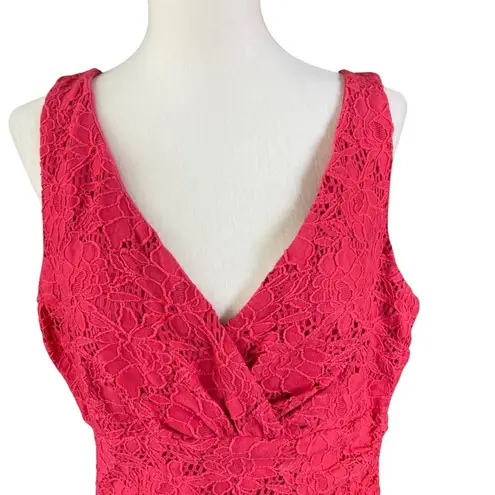 Ralph Lauren Lauren  Women's Dress Sz 12 Pink Lace Cinched Waist Sleeveless Midi