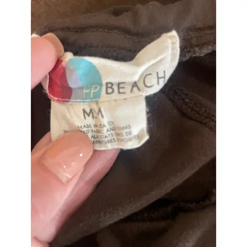 FP Beach Alia Wide Leg Jersey Knit Pants Java Dark Brown Medium M FREE PEOPLE