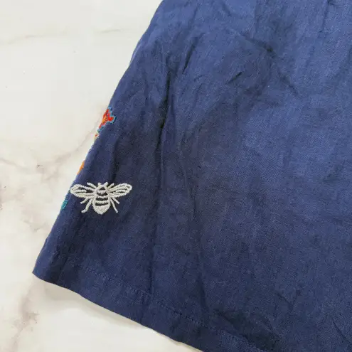 Johnny Was JW Los Angeles Navy Blue Linen Shorts Hummingbird Bee Embroidered Size 2XL - Image 7