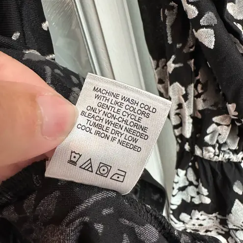 Badgley Mischka Designer Black & Gray Floral Velvet Burnout Blouse Size Small S