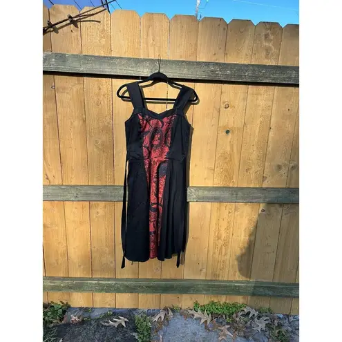 HEMET Gothic Halloween Black & Red Midi Dress Skull Birds Small Steampunk