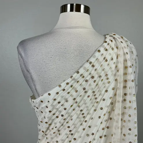 Eliza J Women's White One Shoulder Evening Gown Size 12 Metallic Polka Dot Dress