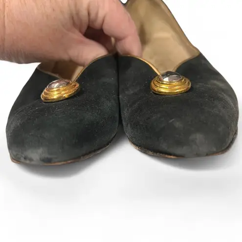 Salvatore Ferragamo Vintage Black Suede Block Kitten Heels size 8 B