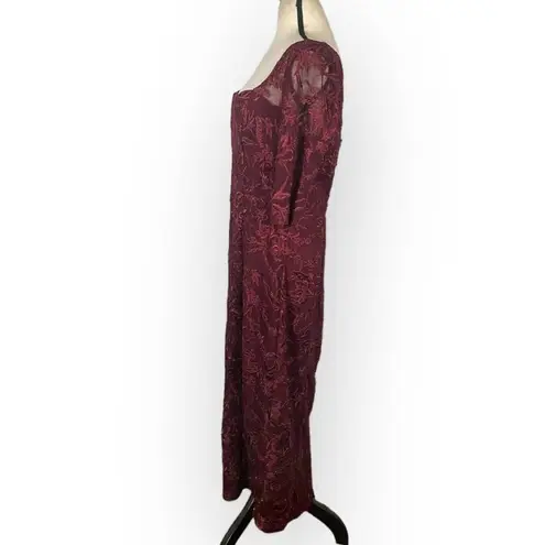 JS Collections Elle Sweetheart Tea Length Dress Women's 10 Burgundy Midi NWOT - Image 4