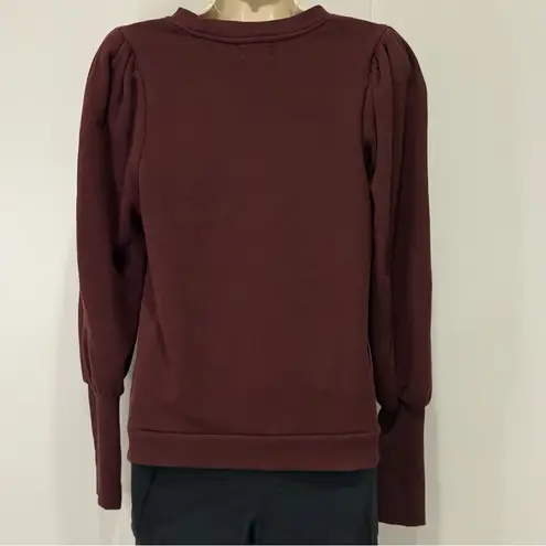 Nation Ltd Bethany Puff Sleeve Sweatshirt Small Mahogany Cotton Preppy Chic Warm