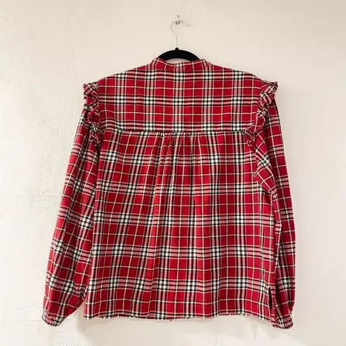 Something Navy Flannel Plaid Ruffle in Shirtred Small