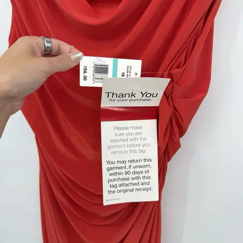 MSK Red Cowl Neck Ruched Formal Dress Rhinestone Size 16 Y2k