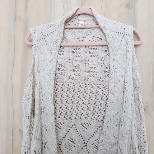 Mossimo Womens Crochet Duster Vest Size XXL Cream Boho Knit Cottage Coastal