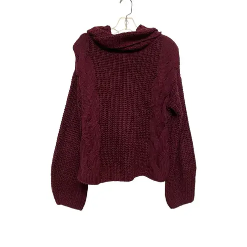 525 America Cowl Neck Chunky Mix Cable Knit Sweater Size XS Wine Cotton Revolve