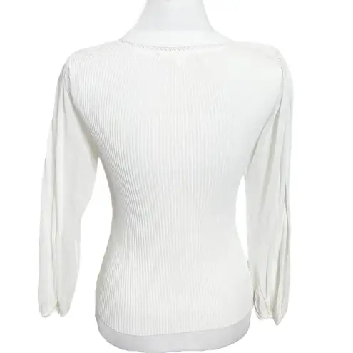 Jonathan Simkhai Veronica Ribbed Puff Sleeve Sweater White Size XS Feminine Knit