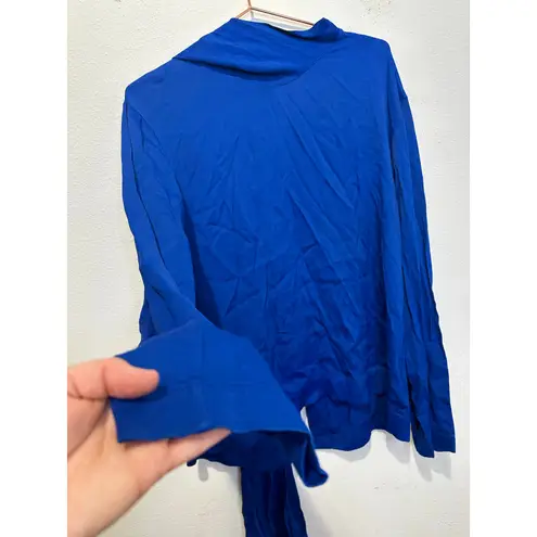 JOSEPH Women's Royal Blue High Neck Attached Scarf Cannon Glazed Top Size 38 thumbnail 5