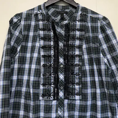 J.Crew  Embellished Button-Up Shirt in Forest Tartan Plaid Medium