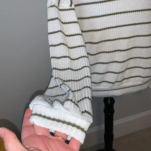 Pink Lily  Olive Stiped Waffle Knit Top Sz S