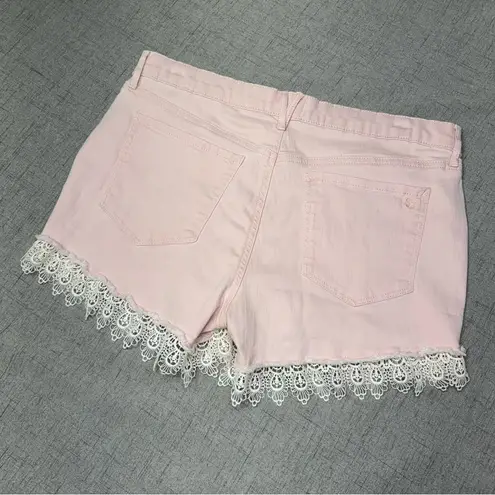 Jessica Simpson  Pink Nomad Distressed Jean Shorts with Lace Crochet Trim 31