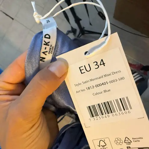 NA-KD Nwt Blue Satin Mermaid Drape Neck Maxi Dress